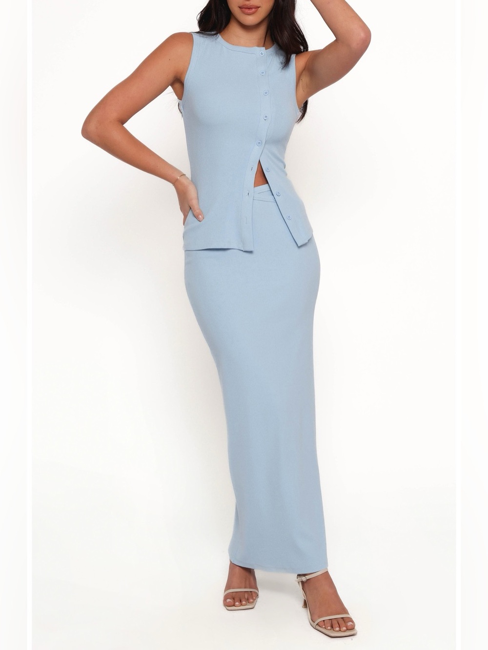 NEW Petal & Pup Adeline Buttoned Top & Maxi Skirt, Blue, Small